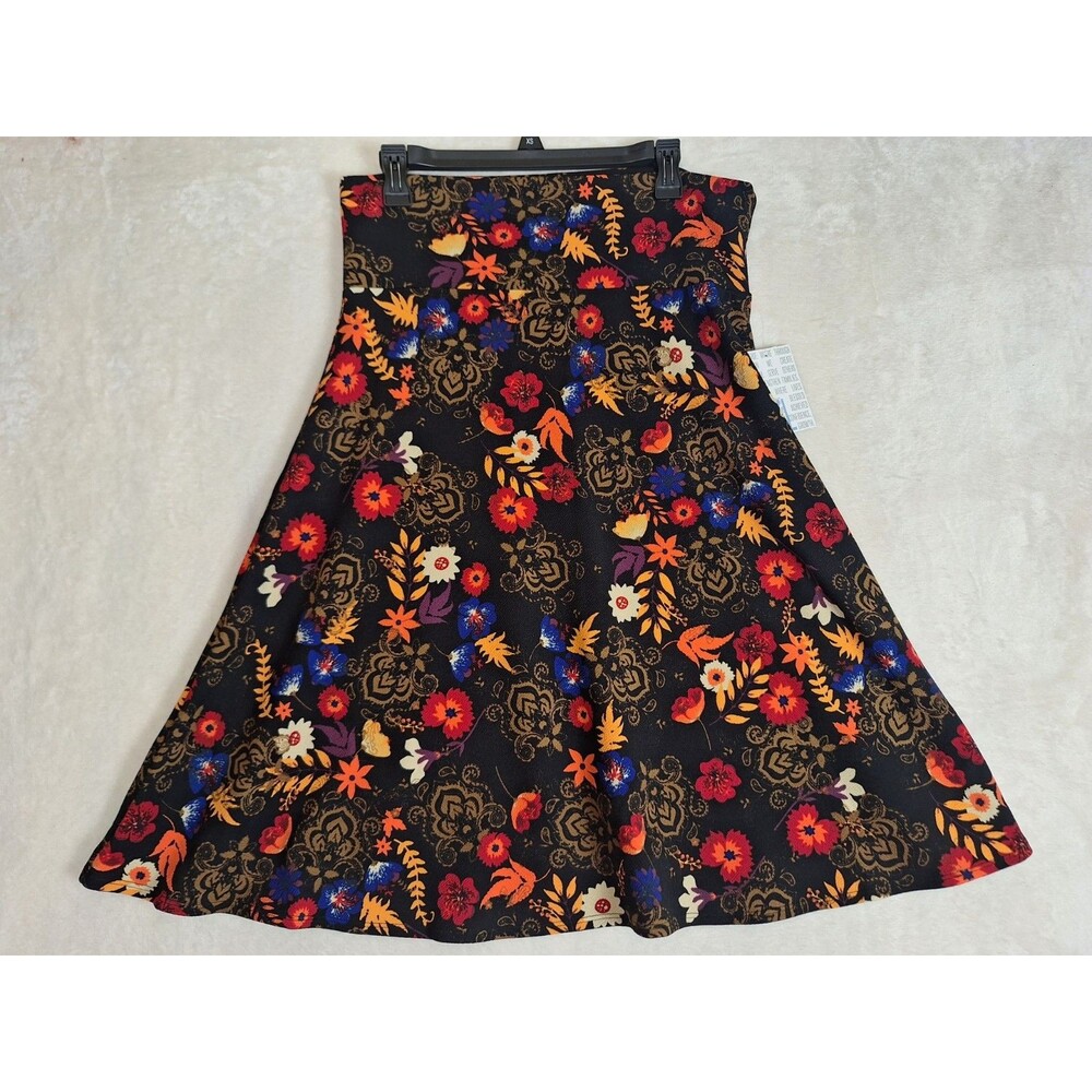 Womens XL LuLaRoe Azure Black Colorful Floral Print Pull On Knit New Stretch